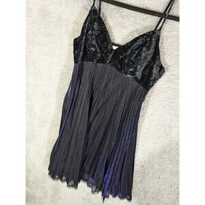 Vintage 90s Babydoll Mini Dress Velvet Top Metallic Pleats Empire Waist Medium